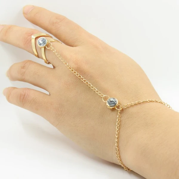 

Women Ring Hand Chain Punk Style Jewelry Open Cuff Geometric Hollow Ring CX17