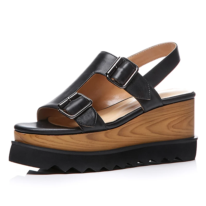 

Sexy Open-toe Women Platform Sandals Thick Soles 8 CM High Wedges Genuine Leather Plus Size Pumps Box Packing L01-828