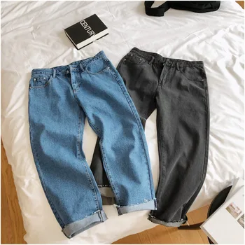 

Spring New Jeans Men Fashion Washed Solid Color Casual Denim Pants Man Streetwear Hip Hop Loose Cowboy Trousers Male Clothes