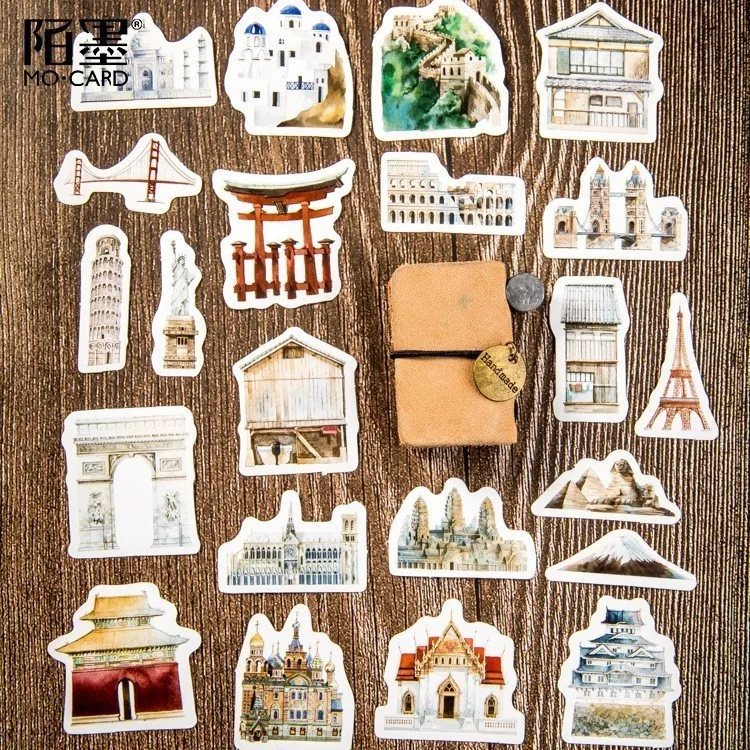

46PCS/box World Architectural History Paper Lable Sealing Stickers Crafts Scrapbooking Decorative Lifelog DIY Stationery Sticker