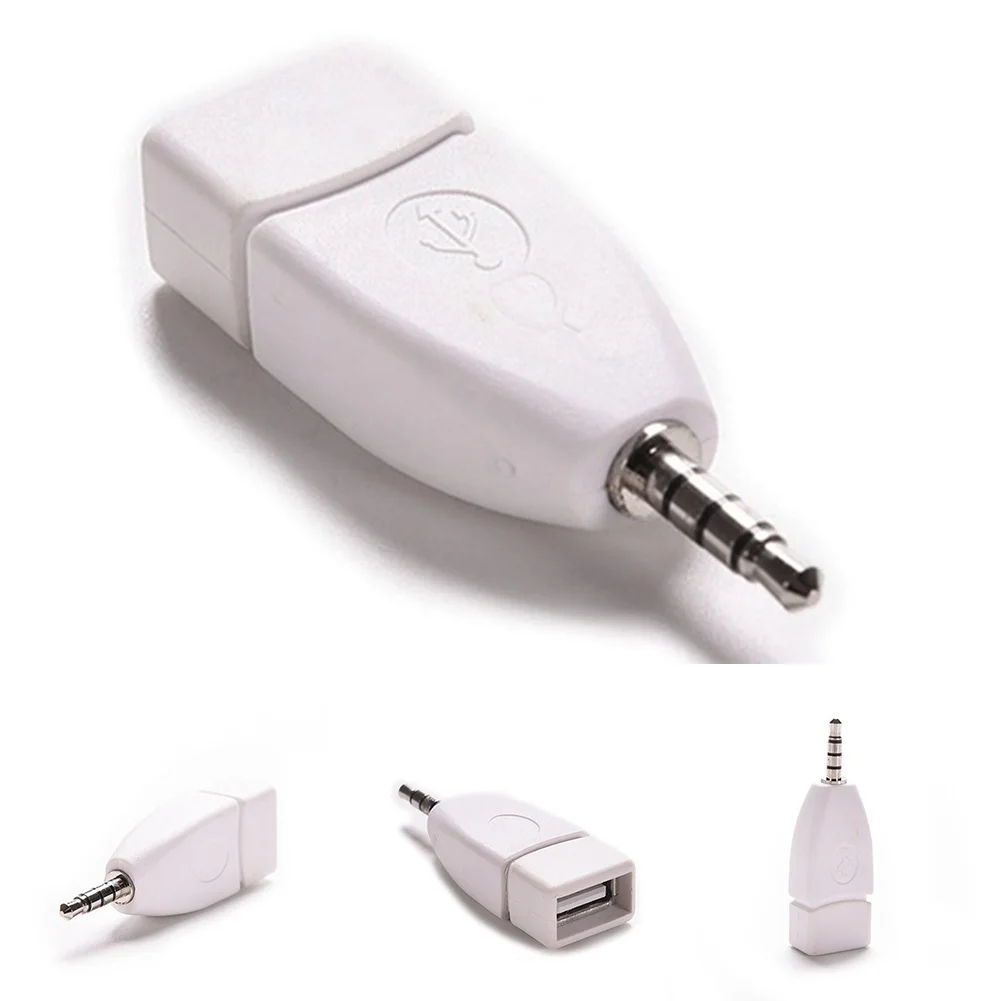 

2PCS 3.5mm Jack Male AUX Audio Plug to USB 2.0 Female Converter Adapter Plug White