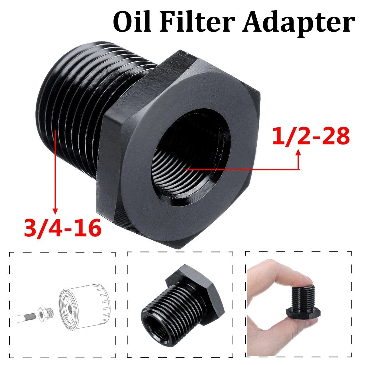 

Car 1/2-28 to 3/4-16 Threaded Oil Filter Adapter Steel Aluminum Automotive Screw