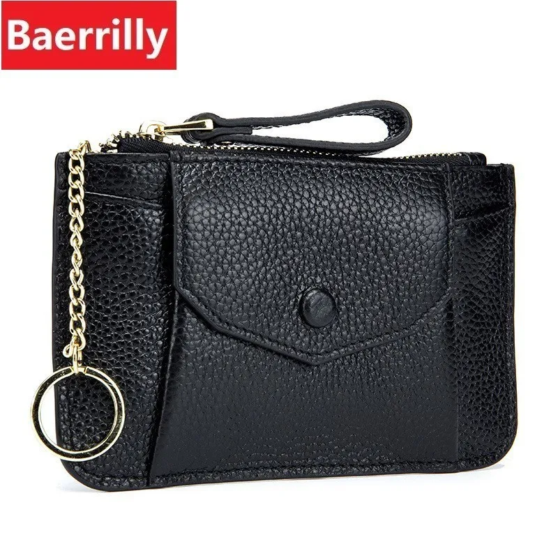 

Front Pocket Card Wallets For Women Small Coin Purse Cowhide Zipper Mini Key Holder Design Women Real Genuine Leather Wallet