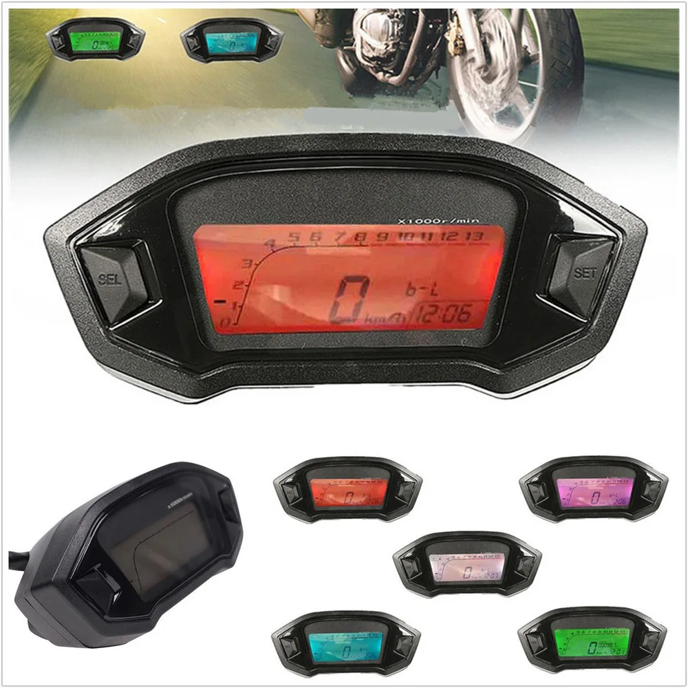 

12V 7 Color LED Backlight Motorcycle ATV Digital Speedometer Odometer Gauge KM/H Universal fits for most motorcycles