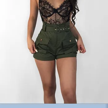 

Women's Summer Shorts Casual Solid With Belt Pocket Elastic High Waist Outdoors