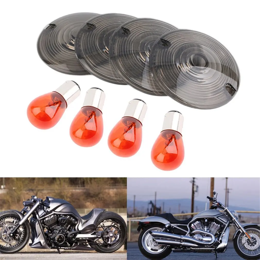 4pcs Smoke Turn Signal Light Lens Cover &amp Bulb For Harley Touring Road King | Лампы и - Цена: 