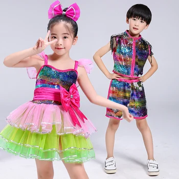 

Children's Jazz Sequins Dance Dress Girl Princess Pengpeng Skirt Performance Dress Primary and Secondary School Students Chorus