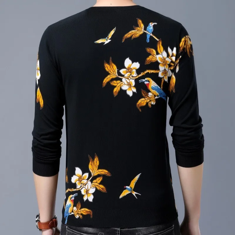 Модный пуловер Erkek Kazak Gold Sueter Hombre, приталенный мужской свитер с цветочным принтом, мужской свитер, Chompas Hombre