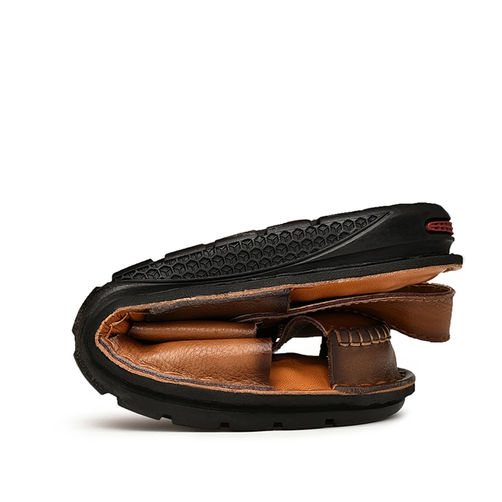 Новые Летние кожаные дышащие сандалии мужская пляжная обувь износостойкие мягкие удобные римские сандалии тапочки zapatos