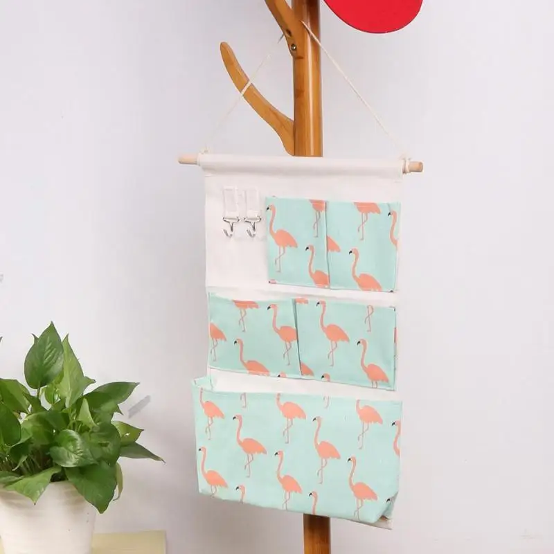 

9 Pockets Cartoon Cotton Linen Hanging Storage Bag Wall Mounted Wardrobe Hang Bag Wall Pouch Cosmetic Toys Organizer