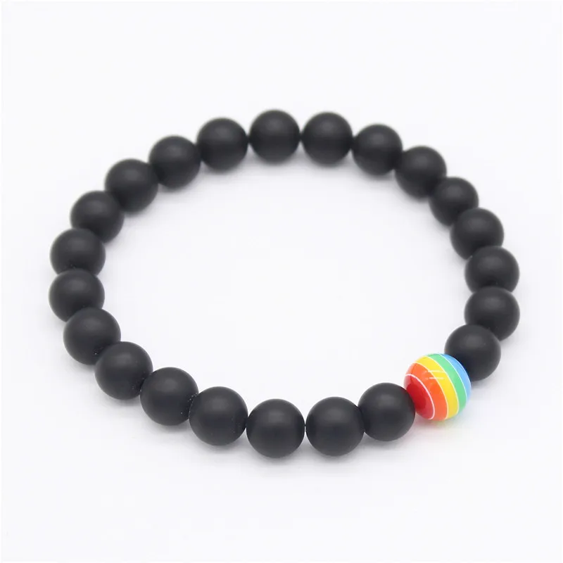 Rinhoo Rainbow Bead Bracelet Pride Stone Strand Couple Bracelets Male Female LGBT Handmade Jewelry colorful