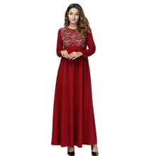 Женское элегантное этническое платье с цветочной вышивкой свободного размера плюс, платье с круглым вырезом и длинным рукавом, большое свободное мусульманское платье, abaya Qatar Turkis