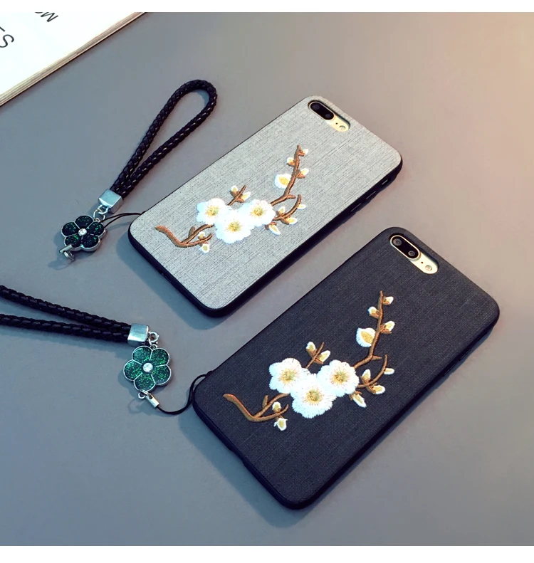 

Phone Case For iPhone X XS 8 Plus 7 6 6S Plus Embroidery Pattern Beautiful Flowers Soft TPU Silicon Shockproof Back Cover Capa