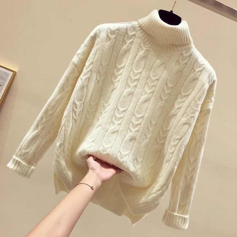 

Women Turtleneck Sweaters Autumn Winter 2018 Pull Jumpers Loose Casual Twist Warm Sweaters Female oversized sweater Pull