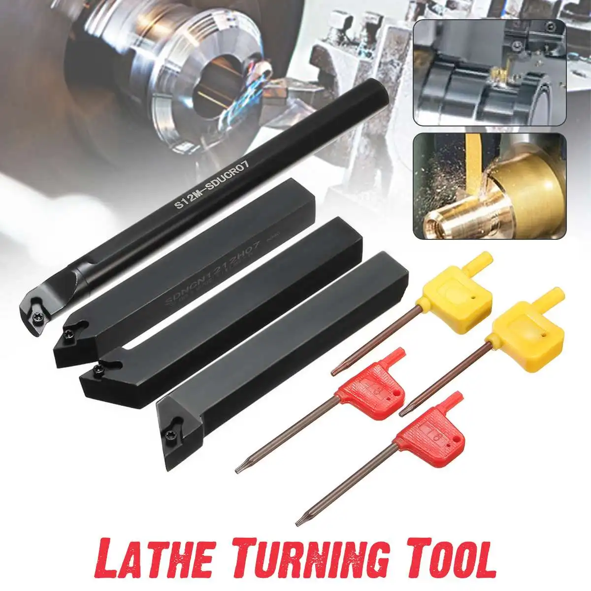 

4Pcs Set Of 12mm Lathe Turning Tool Holder Borning Bar For DCMT0702 Insert