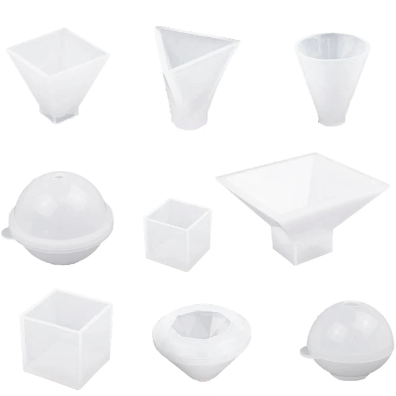 

9 Pack Large Resin Casting Molds Silicone Paperweight Molds Including Sphere/Pyramid/Cubic/Diamond Molds, Epoxy Resin Molds Fo