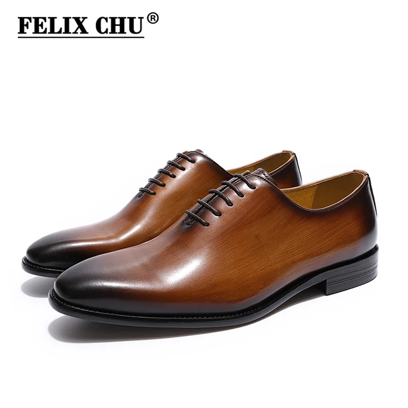 FELIX CHU Men's Plain Toe Wholecut Oxford Genuine Leather Dress Shoes