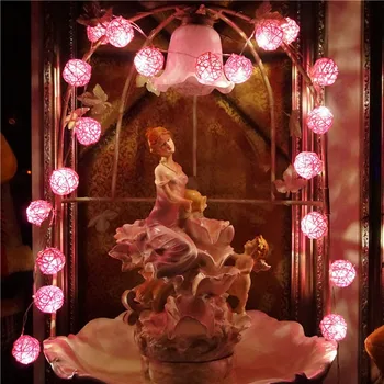 

5m 20 Pink Rattan Balls LED Lights Christmas Garlands Lights AC Plug LED Holiday String Fairy Lights Guirlande Gerlyanda Gifts
