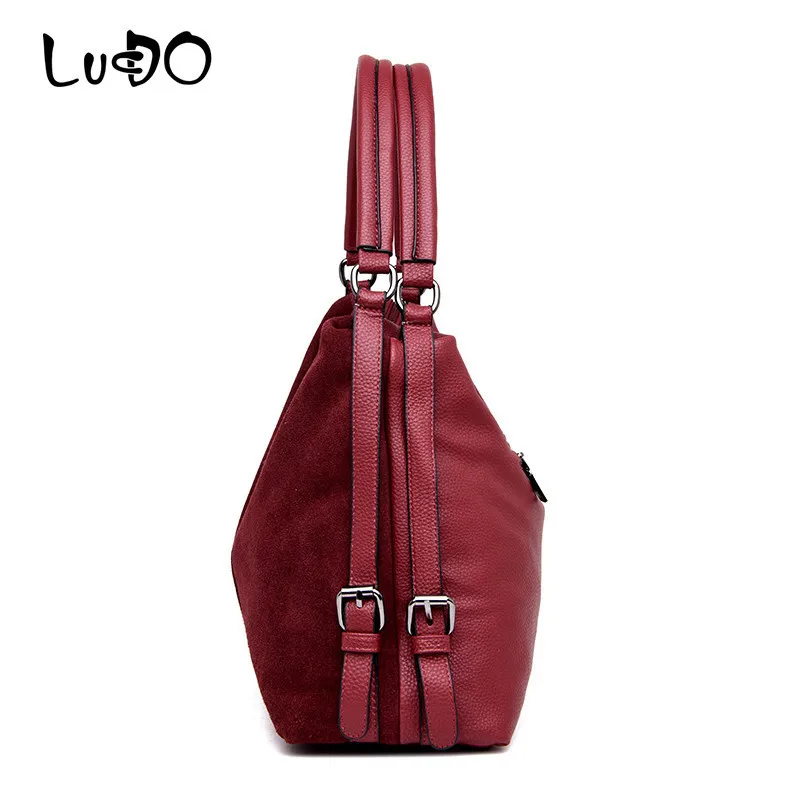 LUCDO الحقيقي انقسام جلد الغزال يد النساء الفاخرة العلامة التجارية حقيبة كتف مصمم عالية الجودة كبيرة رسول أعلى-حقائب بيد كيس