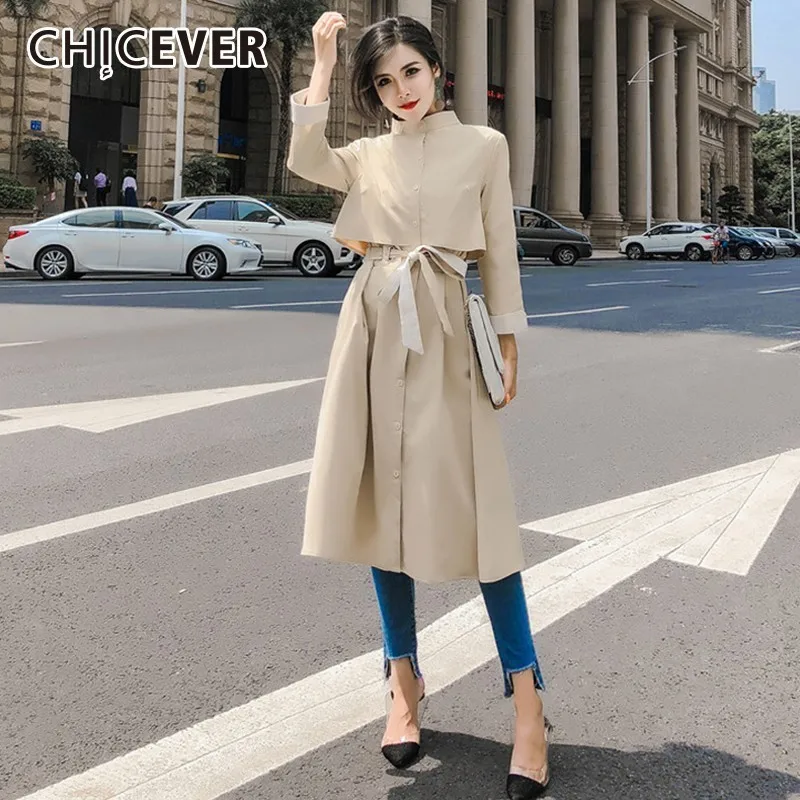 

CHICEVER Spring Autumn Female Dresses For Women Stand Collar Wrist Sleeve High Waist Bow Lace Up Midi Dress Elegant Clothes Tide