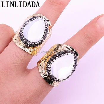 

5Pcs Nature White Shell Women Rings, Pave Crystal Zircon Charm Gold Color Metal Jewelry Finger Rings