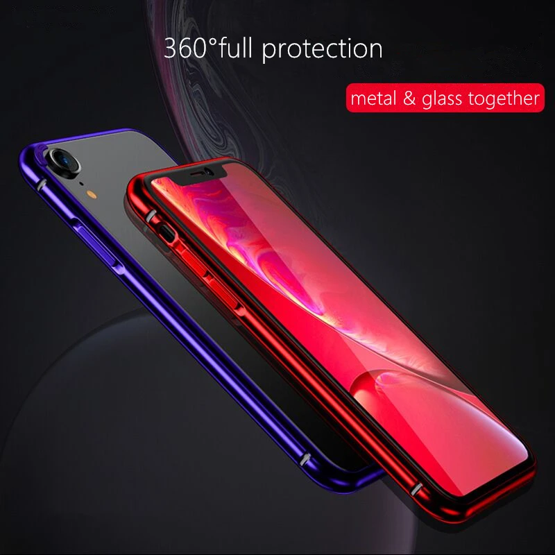 

full fitted case for iphone XR,metal bumper+glass case protection,original design,high quality.multi-colors,Shatter-resistant