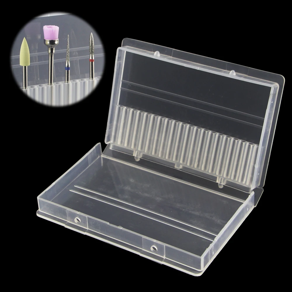 

DWLOL 1PC Transparent Acrylic Nail Drill Bit Box 20 Holes Plastic Display Stand Container for 3/32" Bits Drill Exhibition