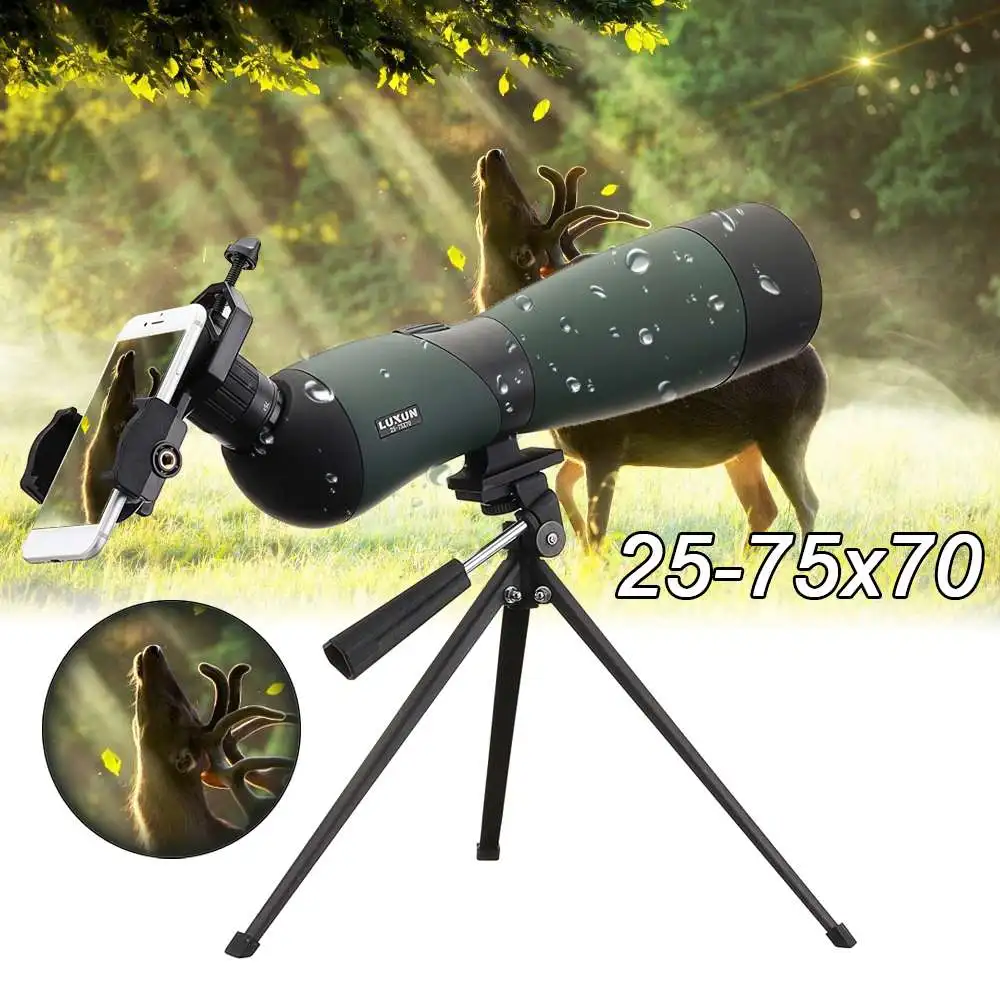 25-75x70 HD عدسة أحادي تلسكوب ترايبود الهاتف المحمول كليب للرؤية الليلية في الهواء الطلق للماء التلسكوبات
