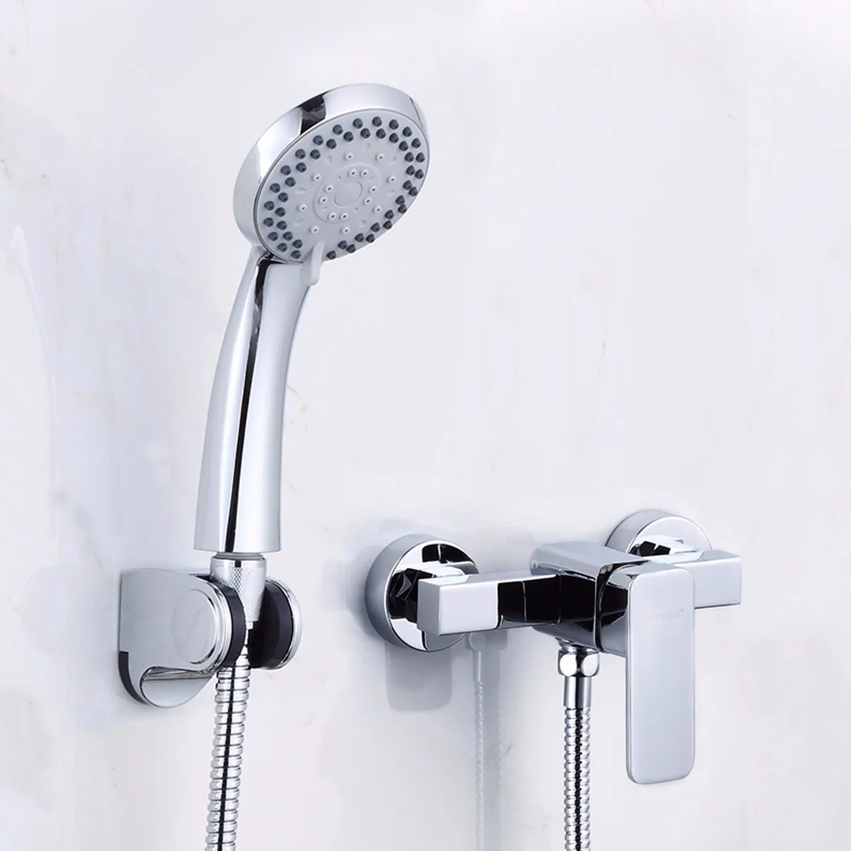

1 Set Bath Rainfall Shower Faucet Wall Mounted Mixer Tap with 5 function Hand Shower Head Set DIY Bathroom Chrome Faucet Kit
