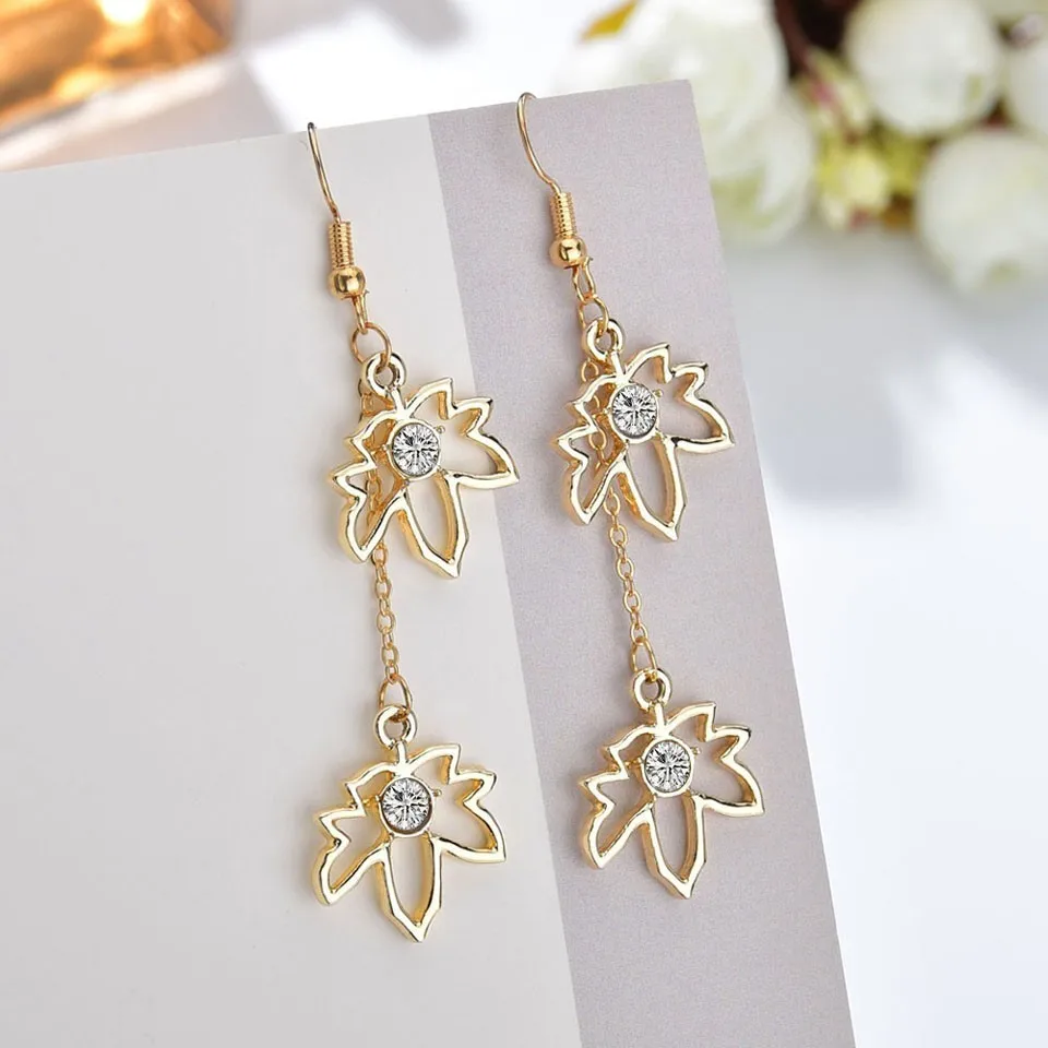 

Women Trendy Drop Earrings Beautiful Flower With Rhinestone Earrings Cute Romantic Earrings Handmade Earring Wedding Jewelry