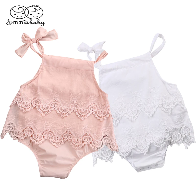 

Newborn Baby Girls Sleeveless Rompers Jumpsuit Crochet Lace Ruffle solid Infant baby Summer Clothes outfits