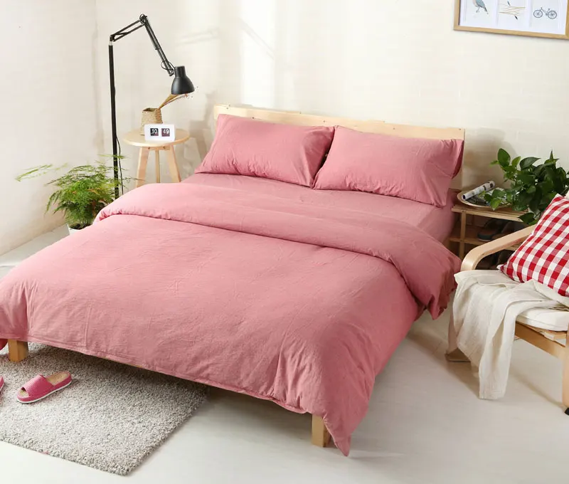 

japan style Washed Cotton solid bedding set pillowcase duvet cover linen bed sheet queen king egyptian cotton luxury bed