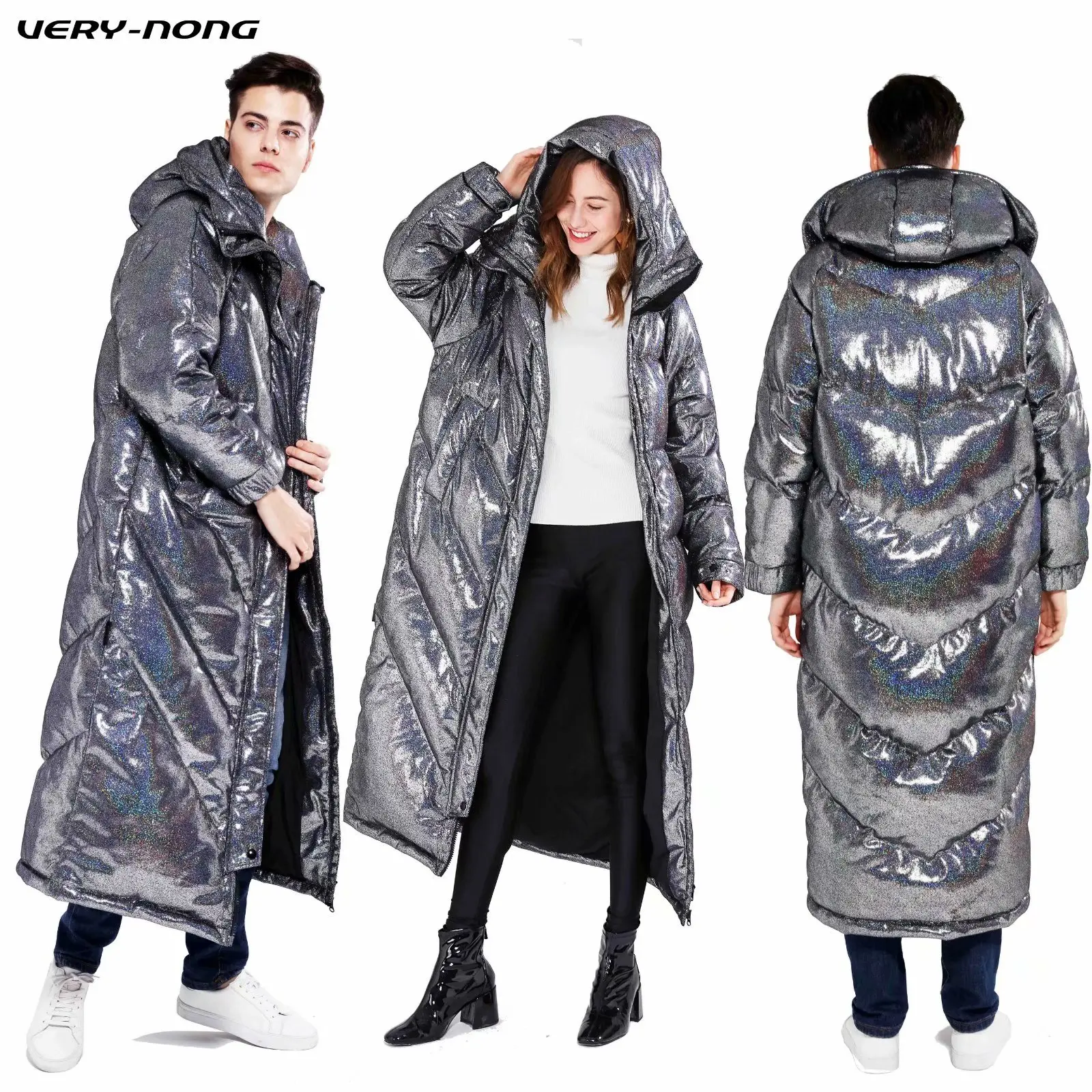 

VERY-NONG male/female winter down jacket bright face thick section 90% duck down hooded down jacket warm senior jacket