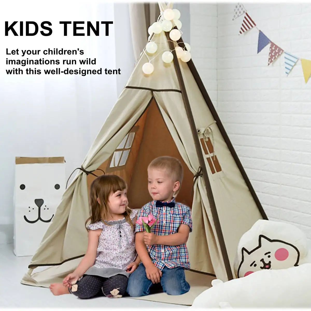 

Dog Pet Tents 2 Sizes Supplies White Canvas Teepee House Bed Cat Bed Pet House Portable Dog Tent Beds