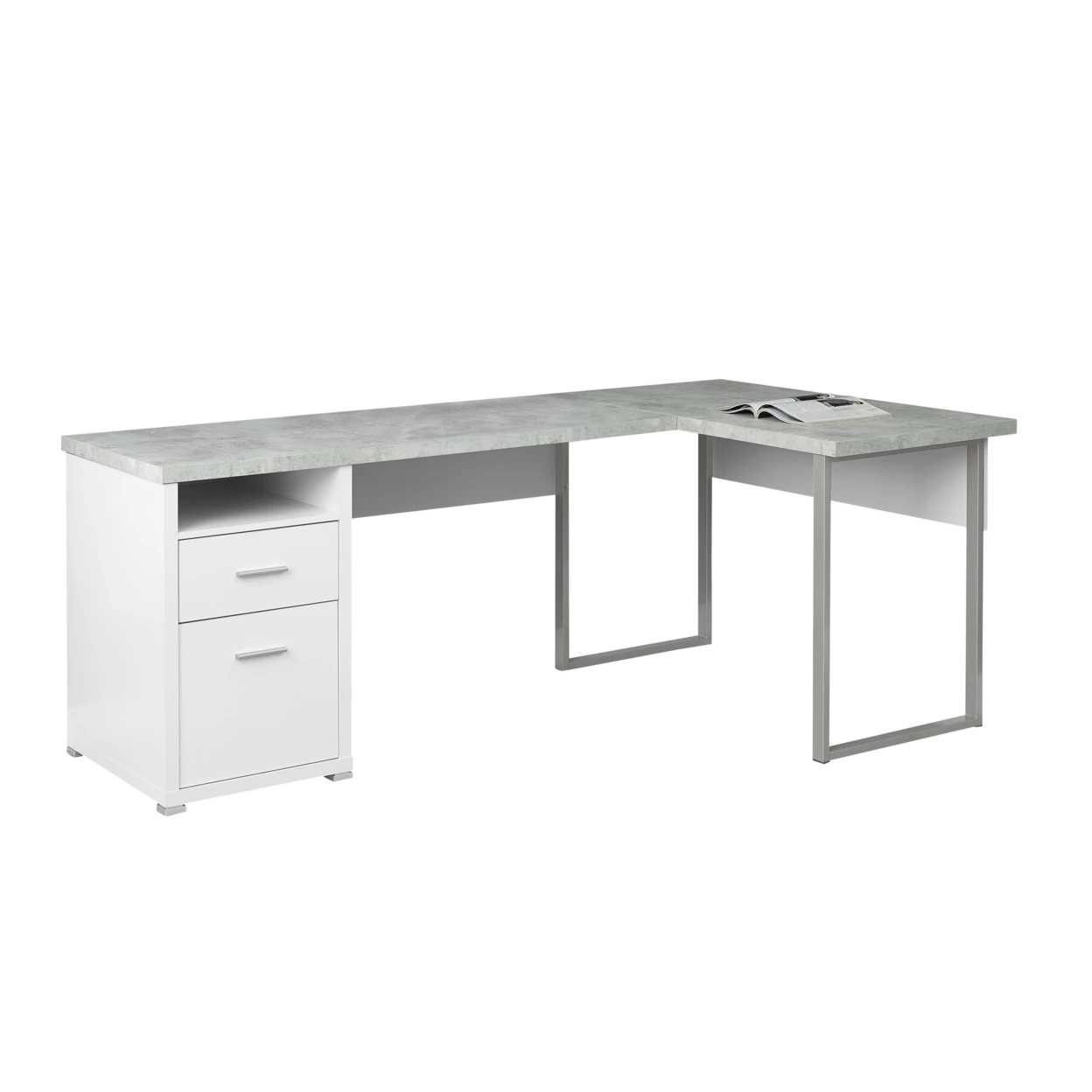 COMPUTER DESK - 80&quotL WHITE CEMENT-LOOK LEFT/RIGHT FACE |
