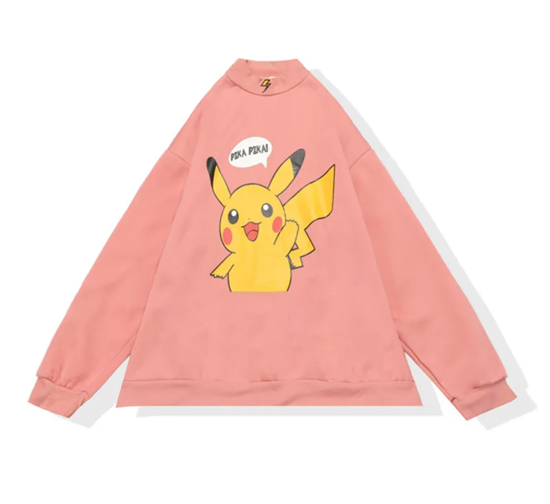 2019 Autumn Women Hoodies Turtleneck Pikachu Print Sweatshirts Harajuku Fashion Kawaii Tops Cartoon