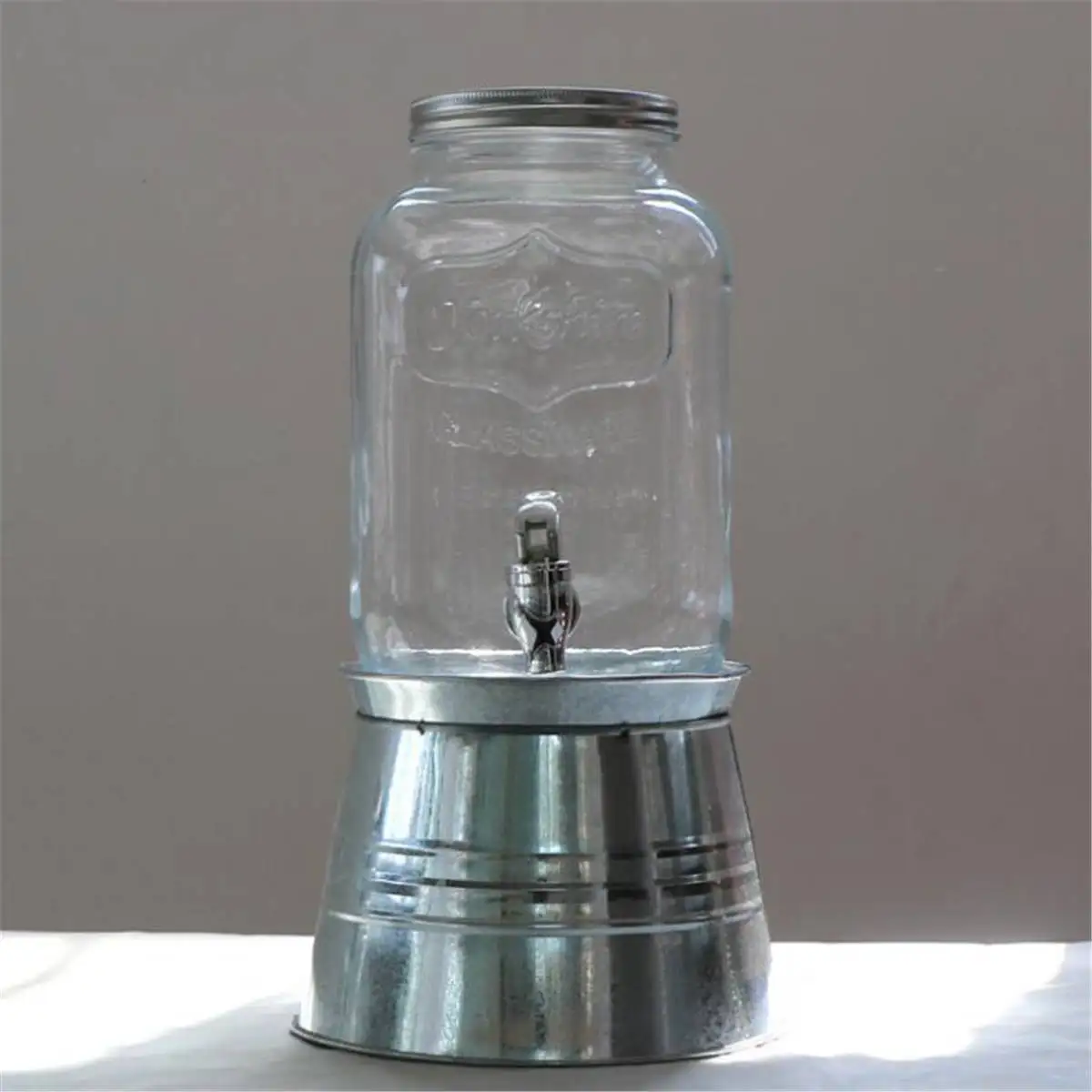 Drink Dispenser Glass Jar and Iron Station Juice Coffee Pitcher Water