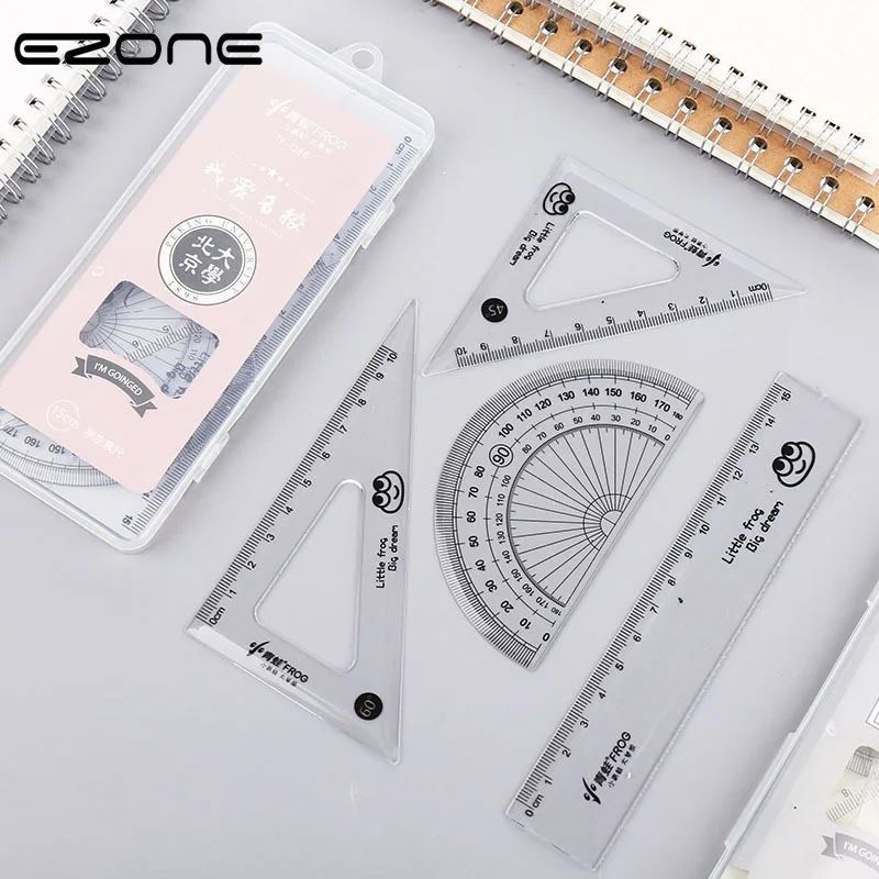 

EZONE Student Rulers Set Triangular Rule Protractor Creative Transparent Plastic Ruler Student Precision Scale Transparent Ruler