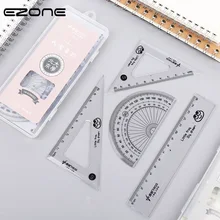 EZONE Student Rulers Set Triangular Rule Protractor Creative Transparent Plastic Ruler Student Precision Scale Transparent Ruler accurate anti static drawing rulers compasses protractor set pink red