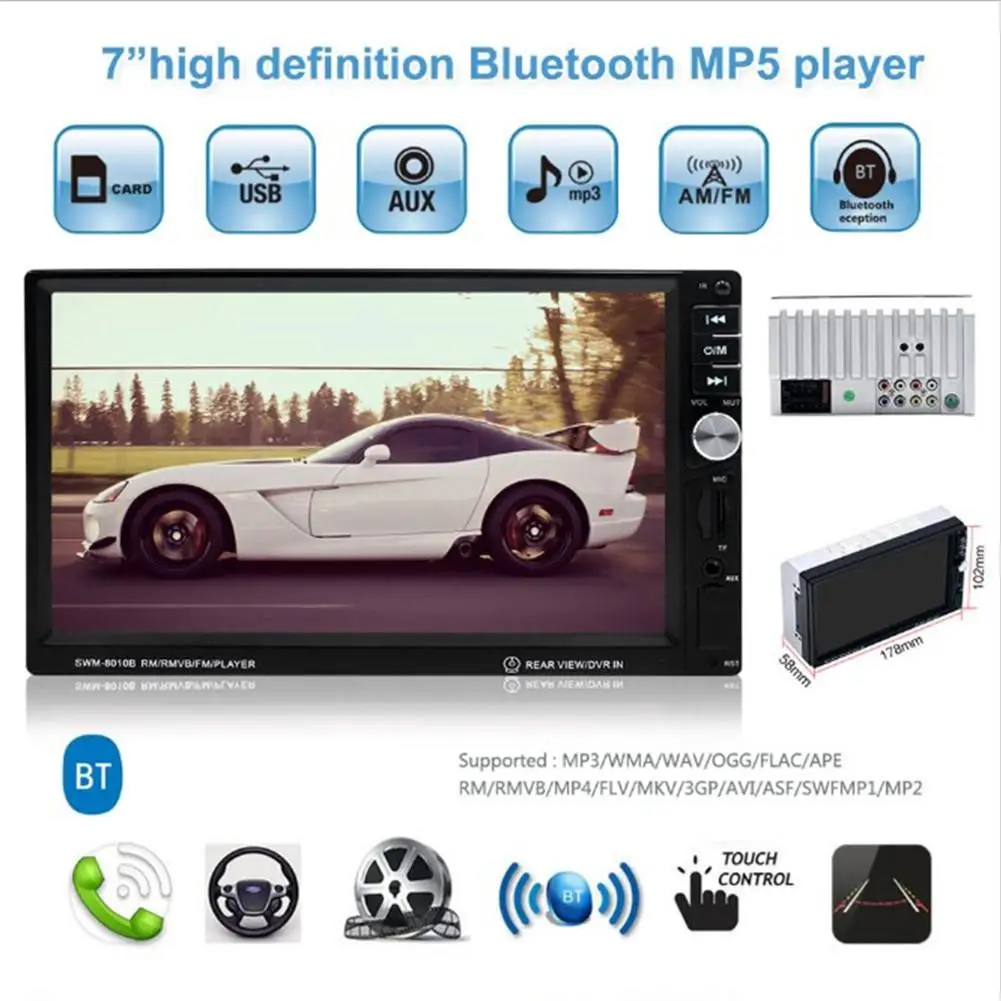 

HD 7 Inch Car MP5 Player Touch Screen Car Audio MP5 Player With Square Control Car MP5 Player Bluetooth Call Radio Drop Shipping
