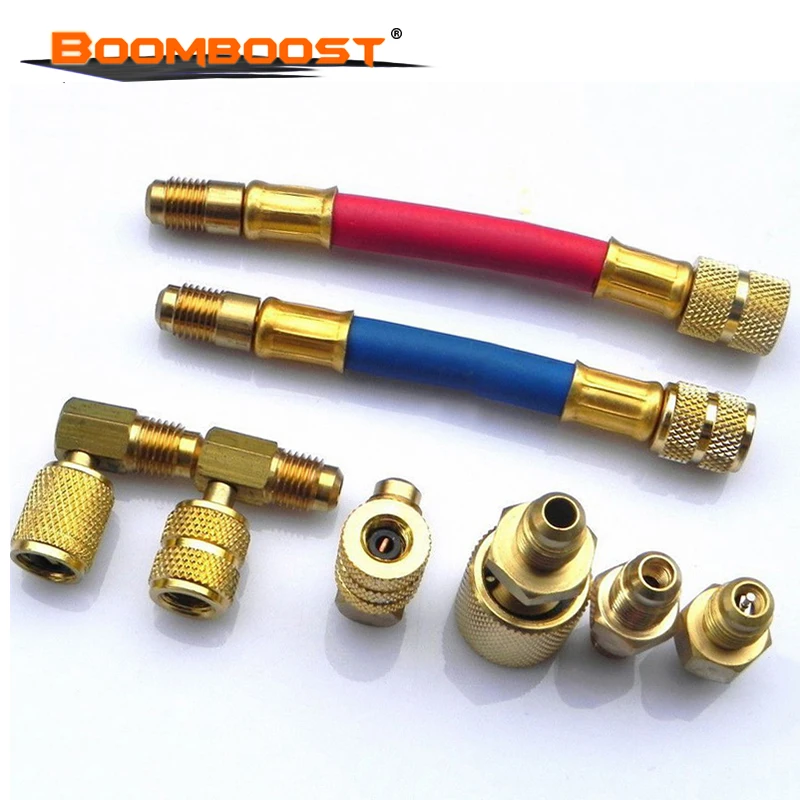 R134a R12 Refrigerant Fittings Connector Adapter Hose Set A/C Air