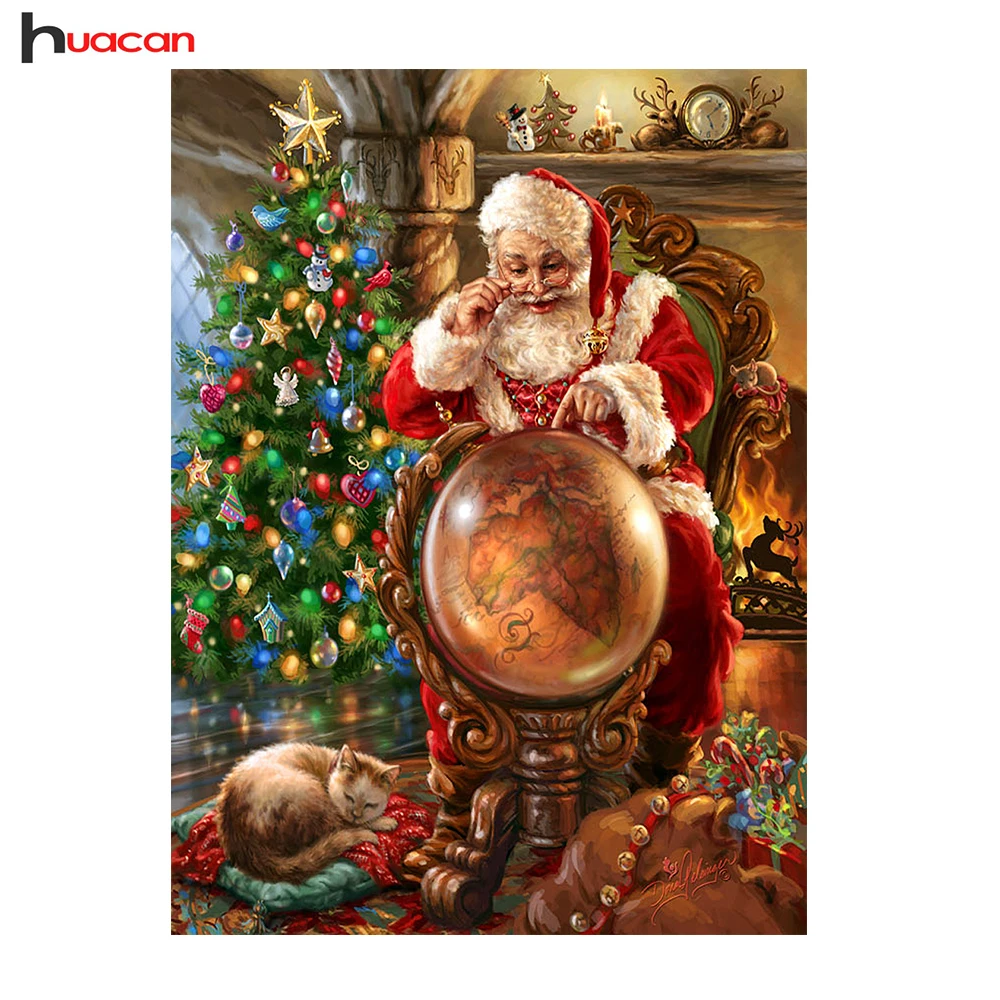 

Huacan Diamond Painting Cross Stitch Santa Claus Christmas Gift Full Square Resin Diamond Mosaic Embroidery Handmade Home Decor