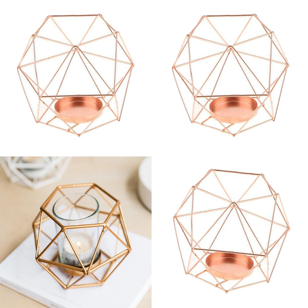

3Pcs Nordic Style Wedding Kitchen Dining Mood Tealight Holder Candlestick 3D Candle Holder Rose Gold High Quality