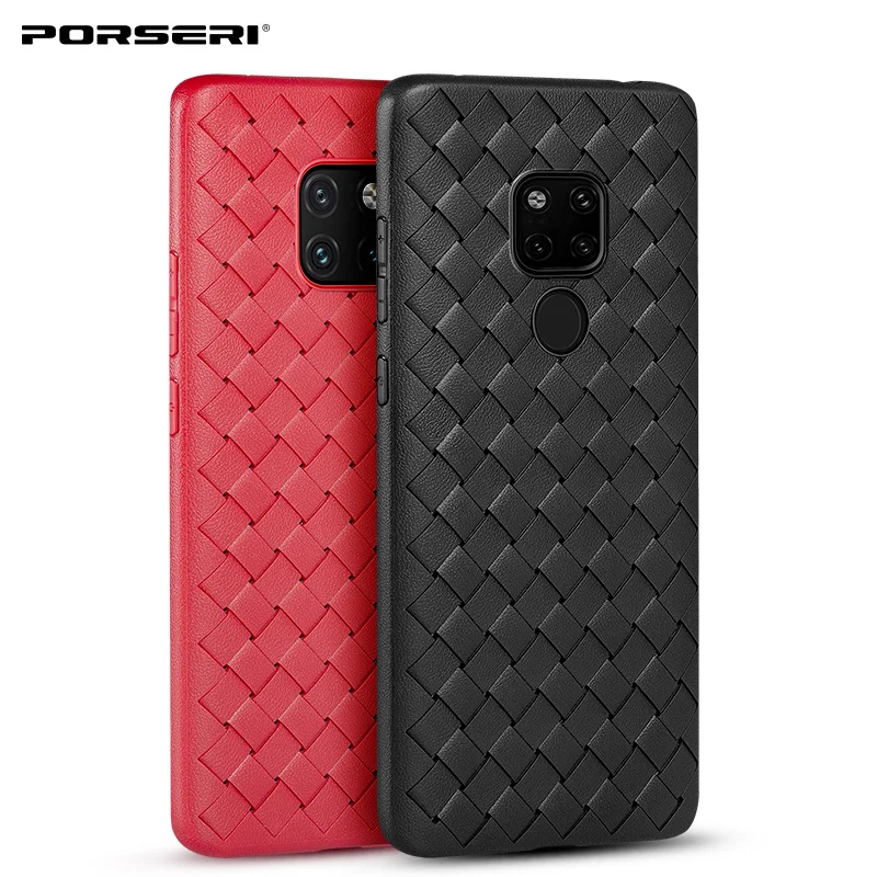 

PORSERI Woven Grid Phone Case For Huawei Mate20 20 Pro 20 X Case Silicone Protective Back shell Cover BV Business Anti-fall