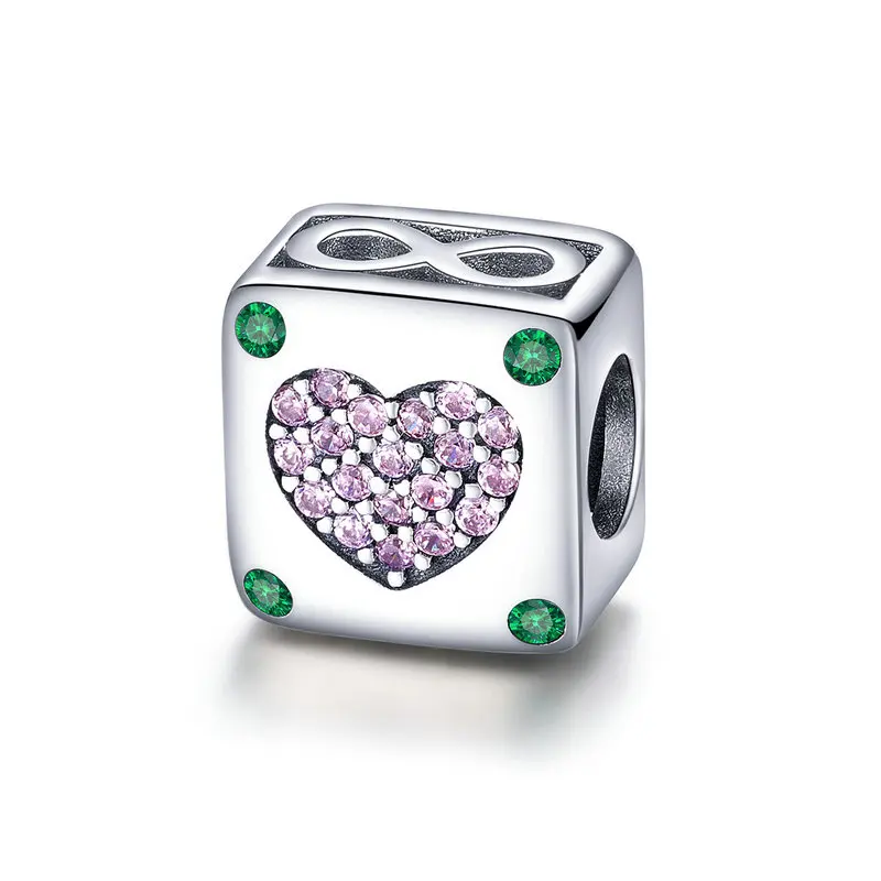 

MOWIMO New 925 Sterling Silver Square Heart Charm CZ Bead Fit Original Pandora Bracelets Pendant S925 Jewelry Accessories BKC900