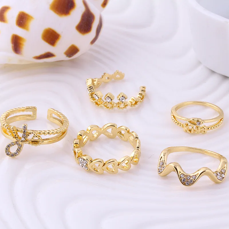 

Luxury Brand Rings Fashion Gold-color Ring Set for Women 5pcs/set Love Heart CZ Jewelry wedding rings