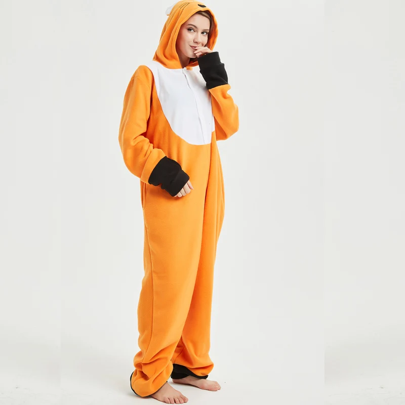 Дропшиппинг мягкого лисьего Kigurumi Onesie животных мультфильм пижамы оранжевый белый