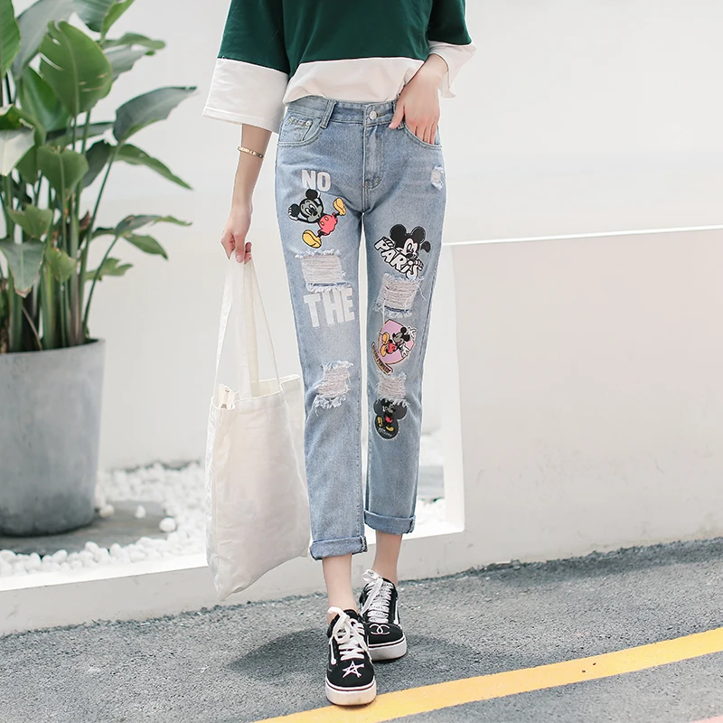 mickey mouse print jeans
