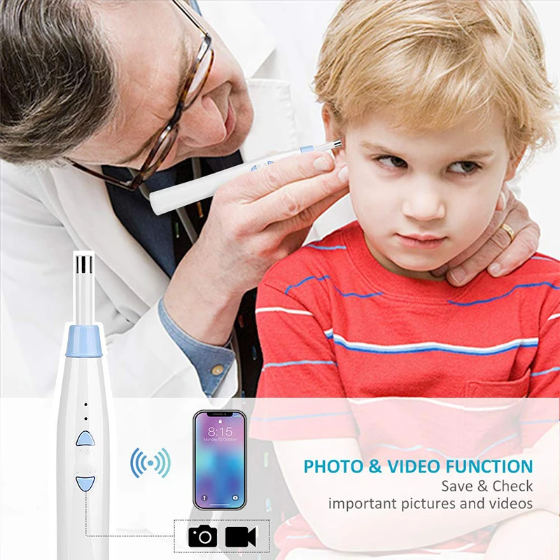 Cleaner Ear Endoscope Earwax Removal Flashlight Earpick Camera Kids Adult Visual Multi-functional Health Cleaning Set Blue Tools