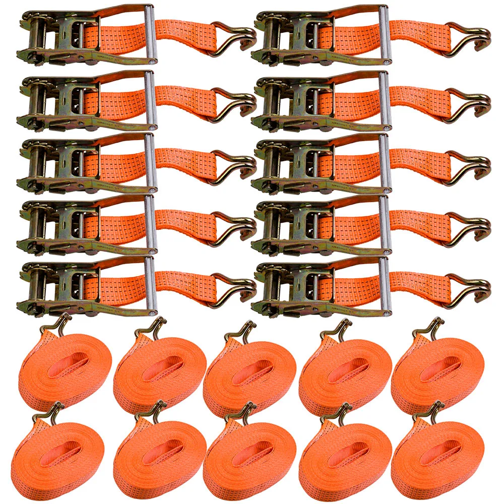 

x10 50MM 10Metre 5 Ton Recovery Ratchet Strap 5000KG 5T Tie Down Claw J Hook New Wheel Straps